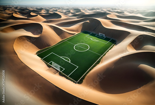 a football (soccer) field in the desert