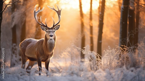 Deer male in winter forest © Oleksandr Blishch