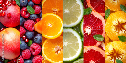 Collage Of Fruits Vibrant Bright Crisp Sharp  Generative Ai
