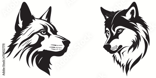 Wolf silhouettes and icons. Black flat color simple elegant white background Wolf animal vector and illustration.