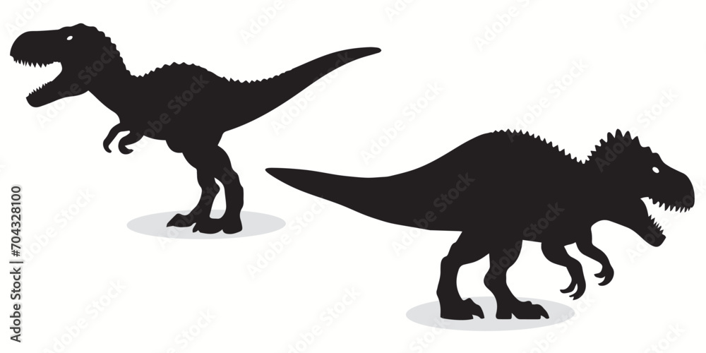 Dinosaur silhouettes and icons. Black flat color simple elegant white background Dinosaur animal vector and illustration.