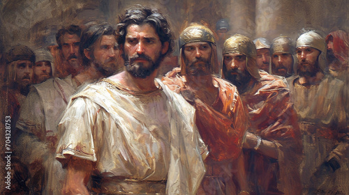 Fotografiet Trial Before Pontius Pilate:  A powerful depiction of Jesus standing before Pont