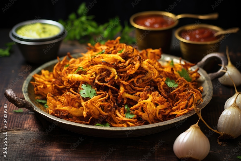 A plate of crispy onion bhajis A plate of crispy onion bhajis