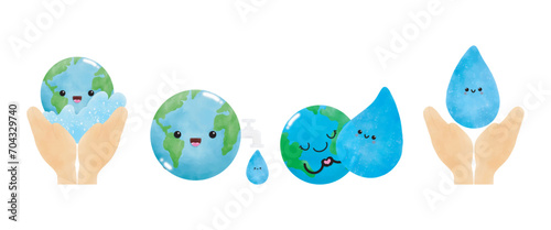 set of World water day illustration save the water watercolor isolated vector on white background