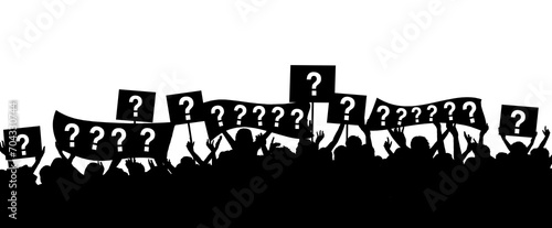 Personengruppe als Silhouette mit Bannern und Tafeln