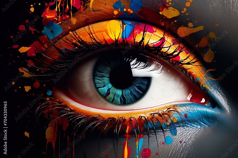Abstract eye portrait of young women elegance close up of eye having paint on it painted eye closeup