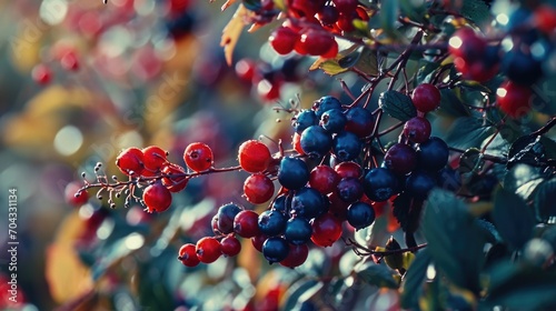 A close-up view of a bunch of berries on a tree. This image can be used to showcase the beauty of nature or to illustrate concepts related to fruit, agriculture, or healthy eating