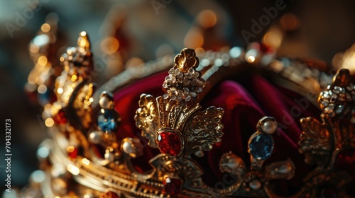 A detailed view of a crown placed on a table. Suitable for various uses