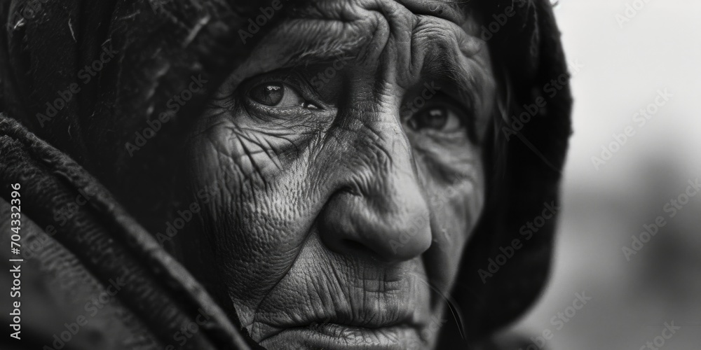 A black and white photo of an elderly woman. Suitable for various uses