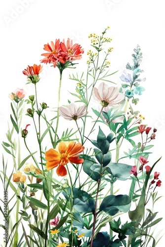 A painting of a bunch of flowers on a white background. Suitable for various uses