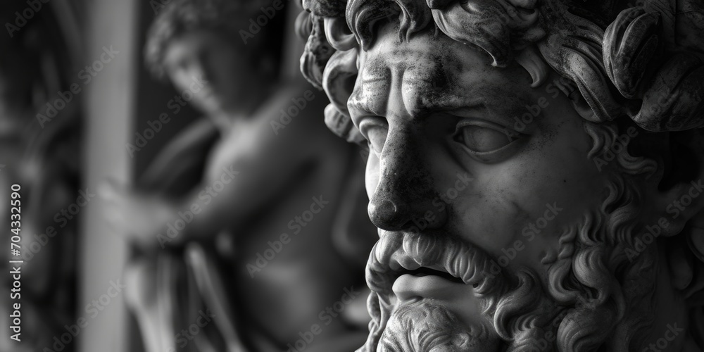 A close-up view of a statue depicting a man with a beard. This image can be used for various purposes A close-up view of a statue depicting a man with a beard. This image can be used for various purposes