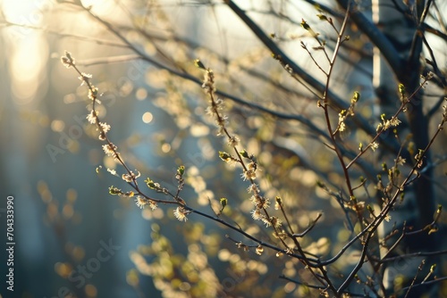 A close up image of a tree with a beautiful sun in the background. Perfect for nature or landscape themes