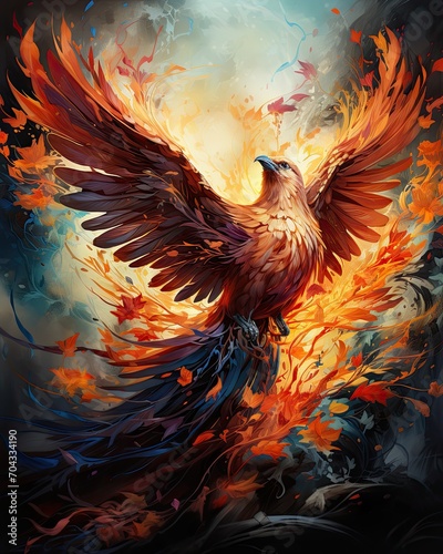 Phoenix bird watercolor illustration