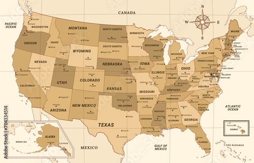 United States Of America Country Map With Surrounding Border
