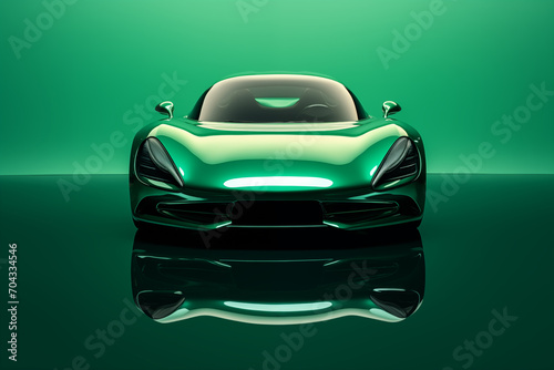 The futuristic a green sports car on a green background