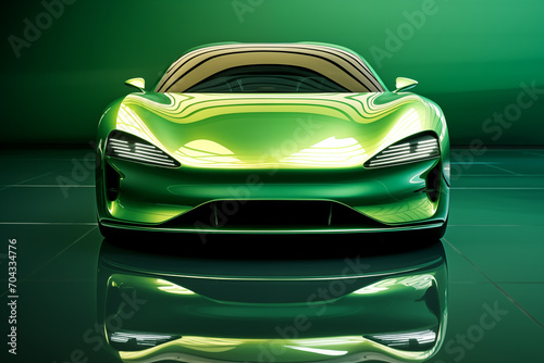 The futuristic a green sports car on a green background © dewaai