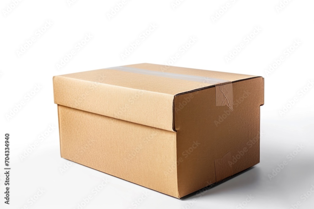 A cardboard box placed on a clean white surface. Suitable for various uses