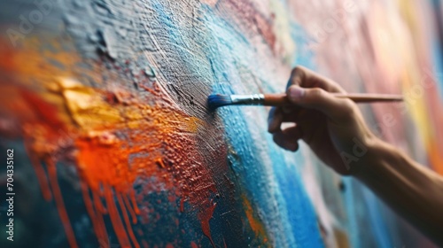 Close up of a person's hand holding a paintbrush. Can be used for creative projects or art-related themes