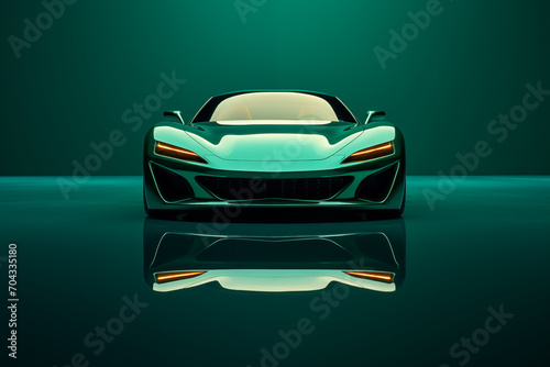 The futuristic a green sports car on a green background