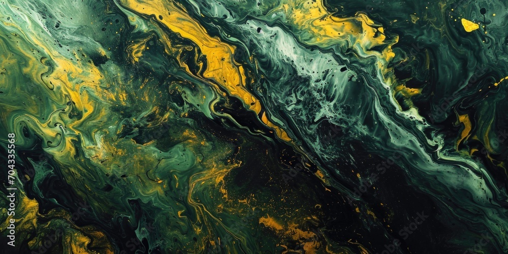 Naklejka premium A detailed view of a painting in shades of green and yellow. This image can be used for various creative projects