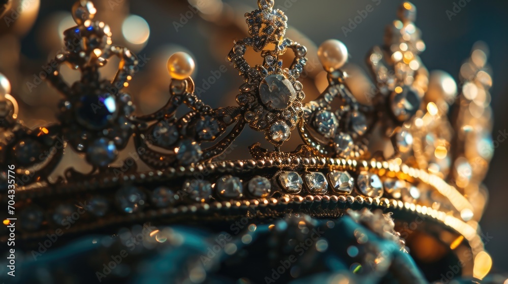 A close up view of a crown placed on a table. This image can be used for various purposes A close up view of a crown placed on a table. This image can be used for various purposes