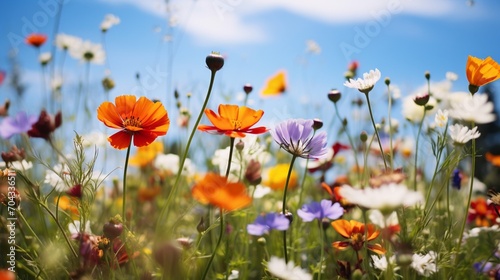 A cluster of vibrant wildflowers swaying in the breeze.