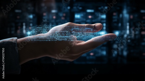 Futuristic Cyborg Hand Holds Video: Innovative Technology Concept