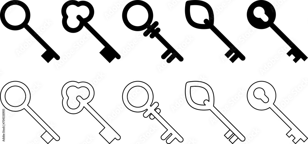 Set of outline key icons. PNG Set of outline key icons. PNG