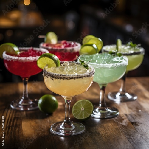 5 cocktail drinks at a bar surrounded by limes