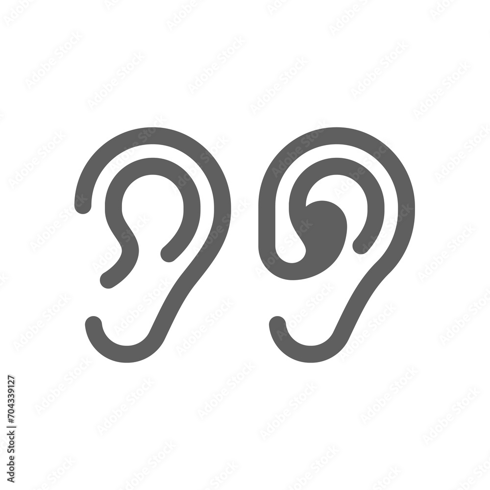Human ear and hearing aid vector icons. Deafness icon set. Human ear and hearing aid vector icons. Deafness icon set.