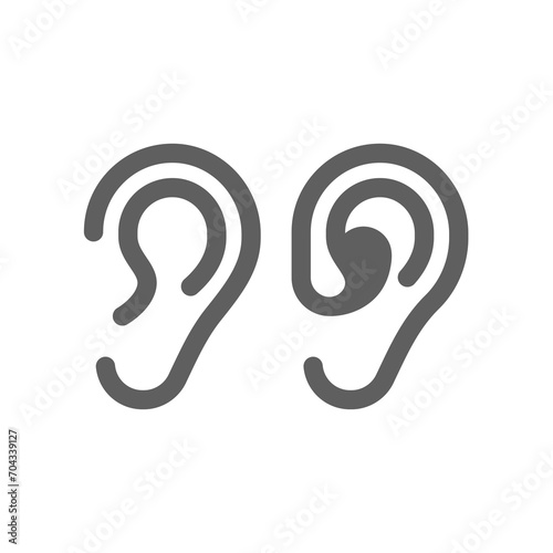Human ear and hearing aid vector icons. Deafness icon set.