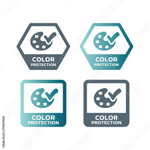 Color protection vector label. Hexagon and rectangle washing powder labels.