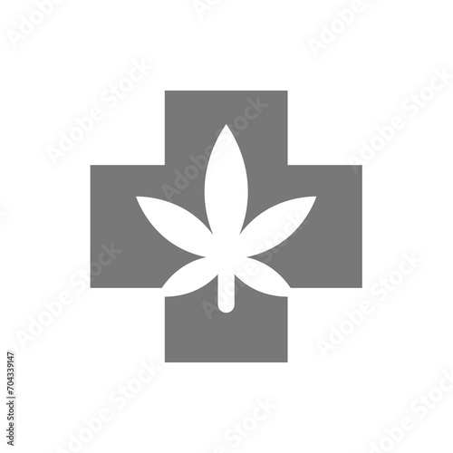 Medical cannabis vector icon. Marijuana leaf and cross, medicine and drug symbol.