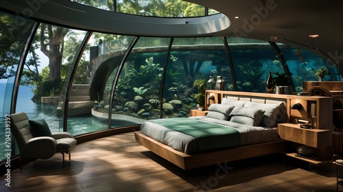 futuristic underwater bedroom interior design © duyina1990