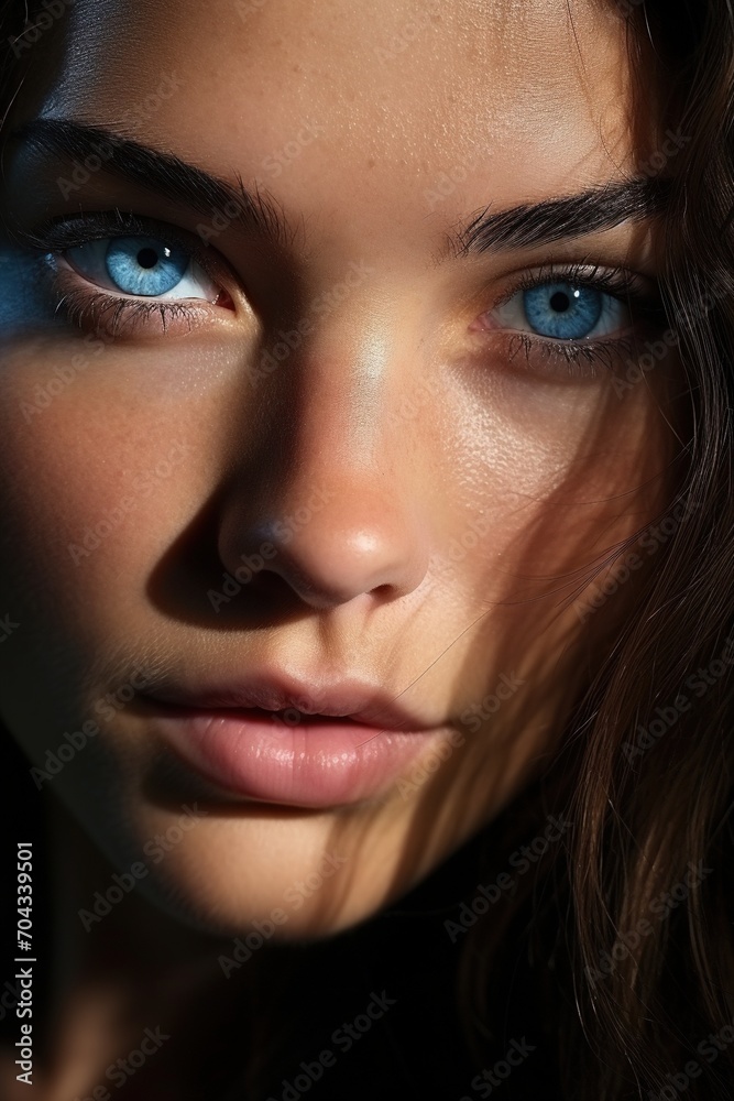 Portrait of a young woman with blue eyes and brown hair Portrait of a young woman with blue eyes and brown hair