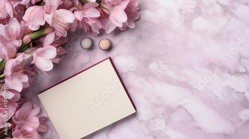 Elegant Cosmetics Arrangement on Stylish Desk with Modern Smartphone and Notebook - Beauty and Fashion Workspace for Creative Bloggers and Professionals.
