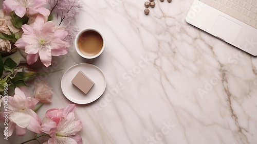 Modern Workspace with Laptop and Smart Phone, Business Desk with a Touch of Nature, Cozy Office Setup for Freelancers and Creatives
