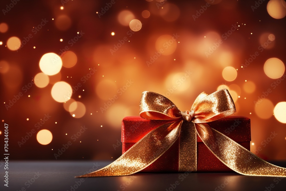 Luxury red gift with a golden present - festive background Luxury red gift with a golden present - festive background