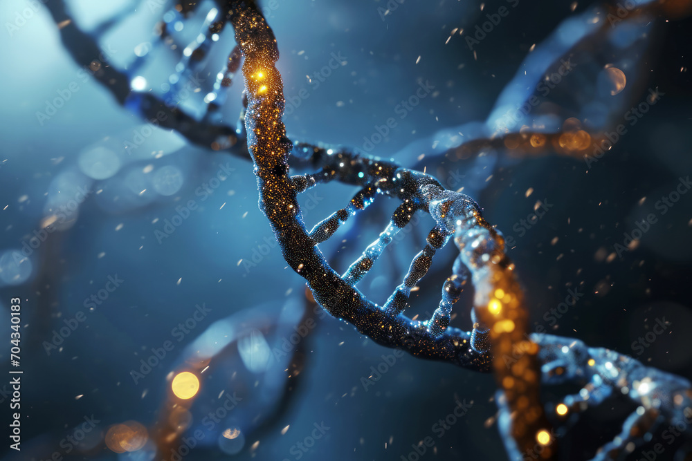 DNA double helix closeup illustration - obrazy, fototapety, plakaty 