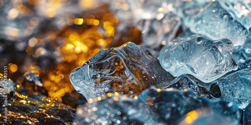 A detailed view of a bunch of ice cubes. Versatile and refreshing, this image can be used to depict cold drinks, summer cocktails, party scenes, or even to symbolize coolness and freshness