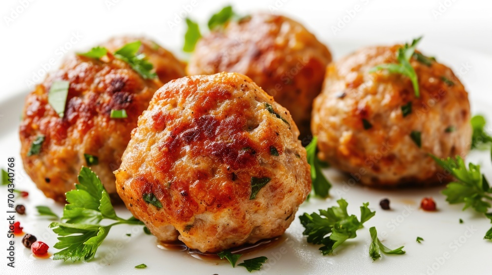 A plate of meatballs covered in fresh parsley. Ideal for food blogs, recipe websites, or restaurant menus A plate of meatballs covered in fresh parsley. Ideal for food blogs, recipe websites, or restaurant menus