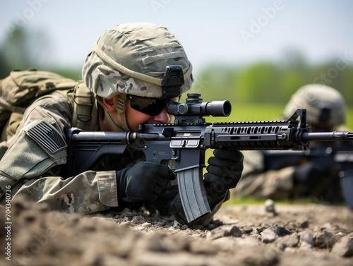 Soldiers in formation displaying meticulous drilling skills and concentration during a military exercise, discipline emphasized.