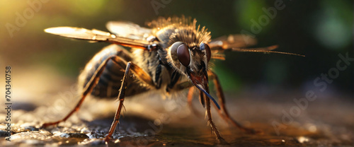 A close-up portrait of Mosquitoes, captured with a shallow depth of field to emphasize its rugged, textured fur, using a Canon EOS 5D Mark IV with a 70-200mm f/2.8 lens, at ISO 400, 1/500 shutter spee photo