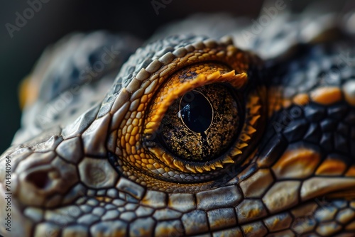A detailed close-up view of a lizard's eye. Can be used to depict reptiles, nature, or the intricacies of animal anatomy © Fotograf