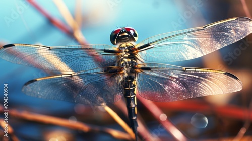 Graceful dragonfly perched on a gossamer web – macro shot of nature's elegance   © touseef