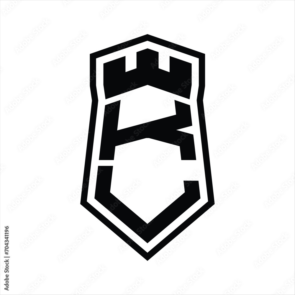KL Letter Logo monogram hexagon shield shape up and down with crown castle isolated style design KL Letter Logo monogram hexagon shield shape up and down with crown castle isolated style design