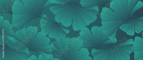 Green abstract vector botanical background with ginkgo biloba leaves.