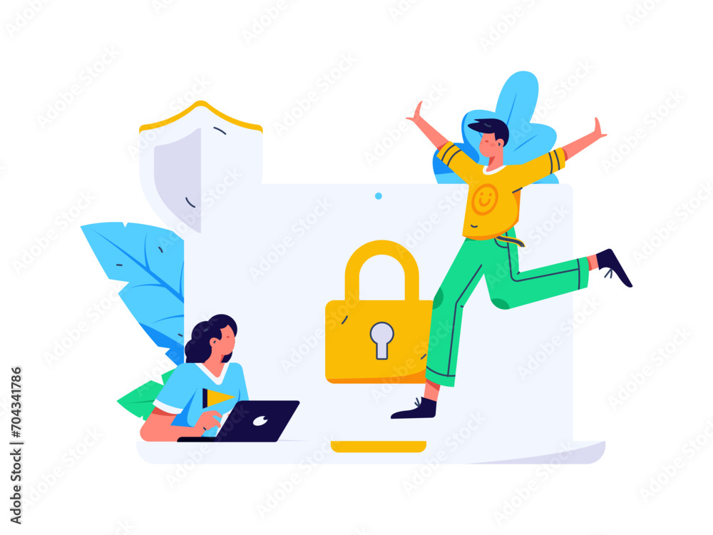 Business network security character flat vector concept operation hand drawn illustration
