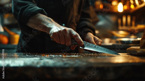 A person is cutting a piece of food on a cutting board. This image can be used to showcase food preparation or cooking