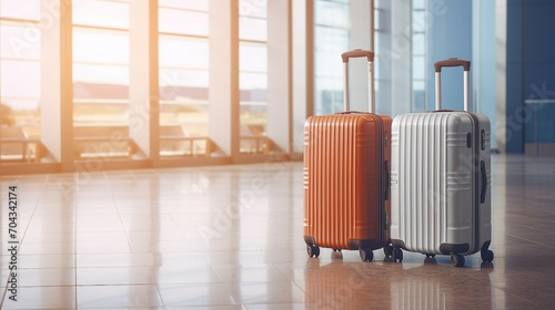 Worldly Adventure Awaits: Two Suitcases in an Empty Airport Hall Symbolizing the Excitement of Travel and Exploration